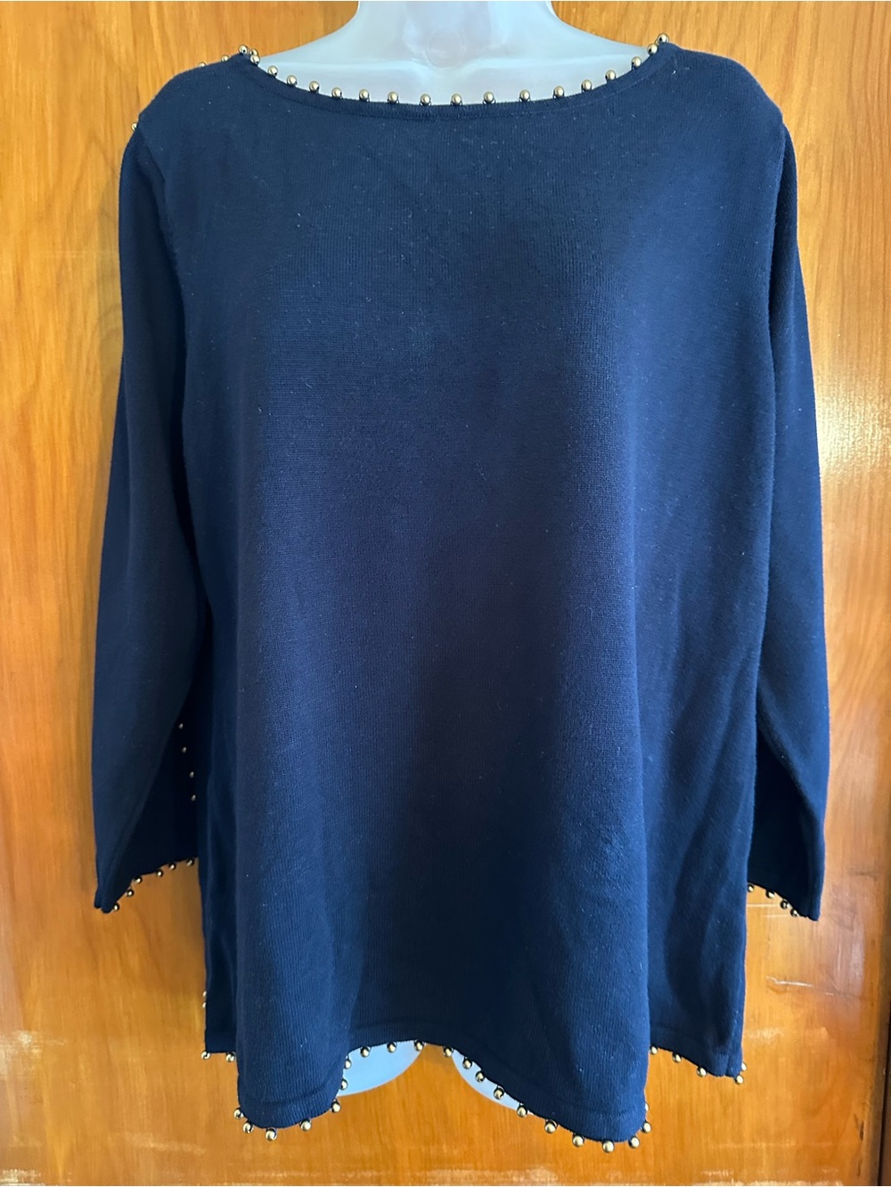 Linea Louis Dell’Olio Navy Gold Studded Sweater L EUC